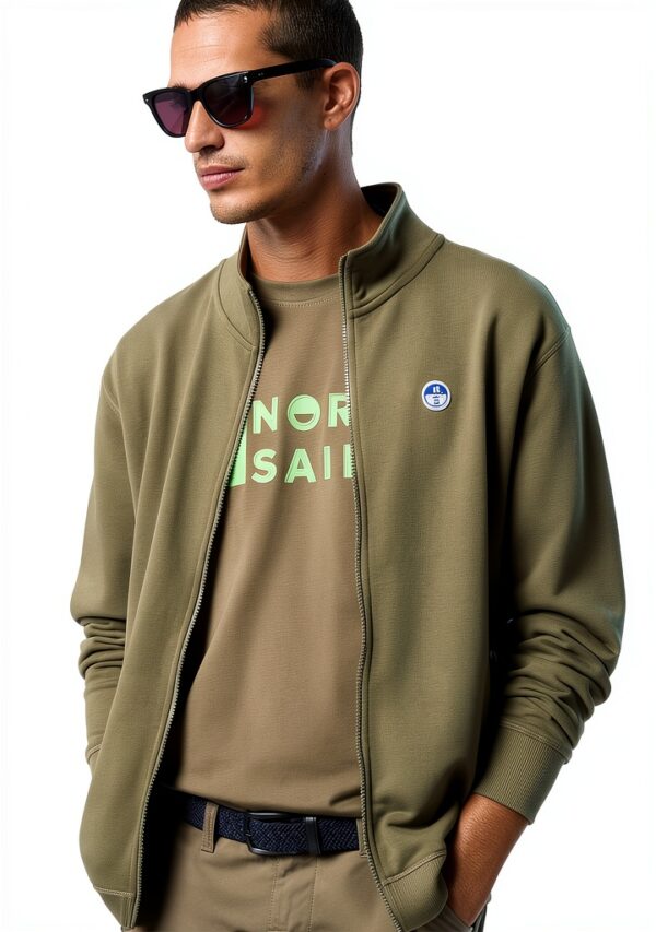 Felpa Zip North Sails Uomo Cotone Biologico Verde Blu-3