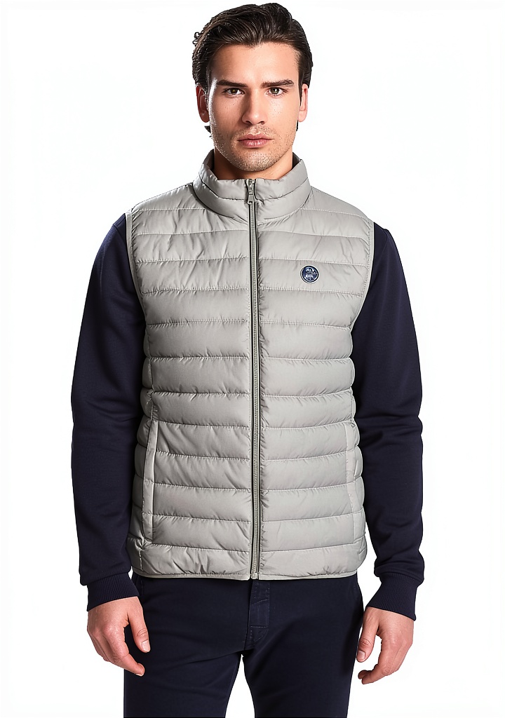 Uomo che indossa il gilet North Sails Crozet in un parco autunnale