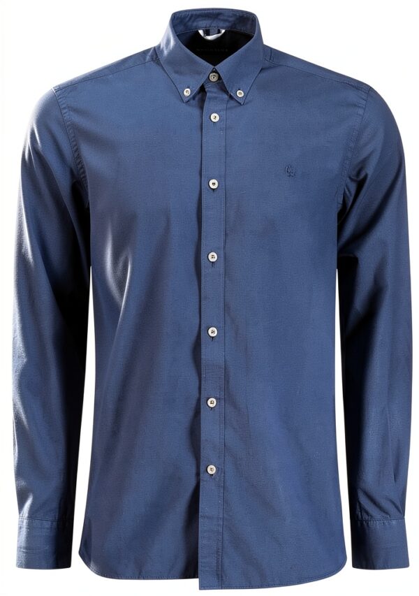 Camicia Uomo 100% Cotone Colletto Bottoni Blu Scuro-0