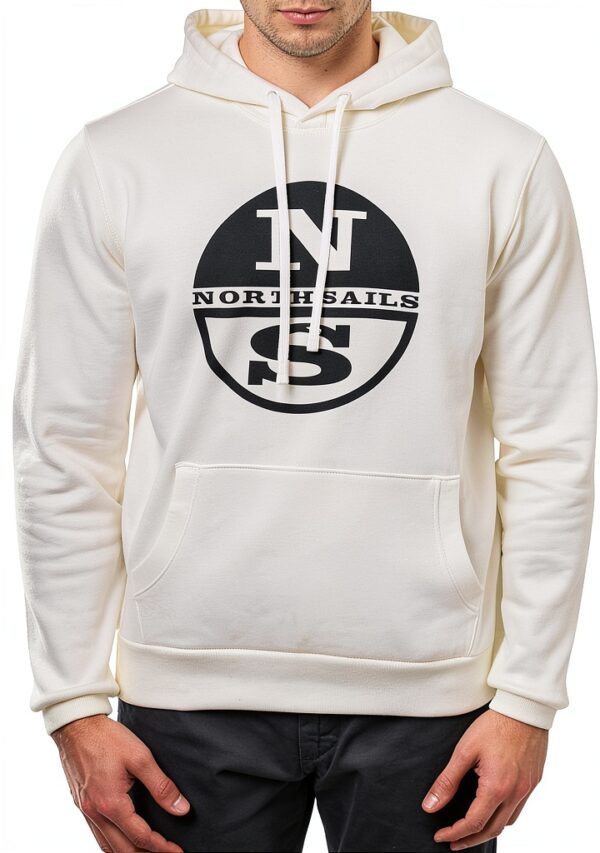 Felpa North Sails Uomo Invernale Logo Cappuccio Bianco